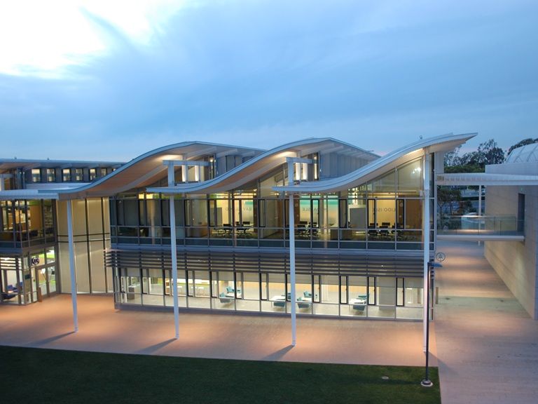 Newport Beach Civic Center Curved Canopies Nighttime View